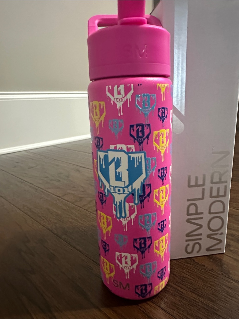 Rare BL101 Simple Modern Bright Pink Stainless Water Bottle with 2 Straws NIB